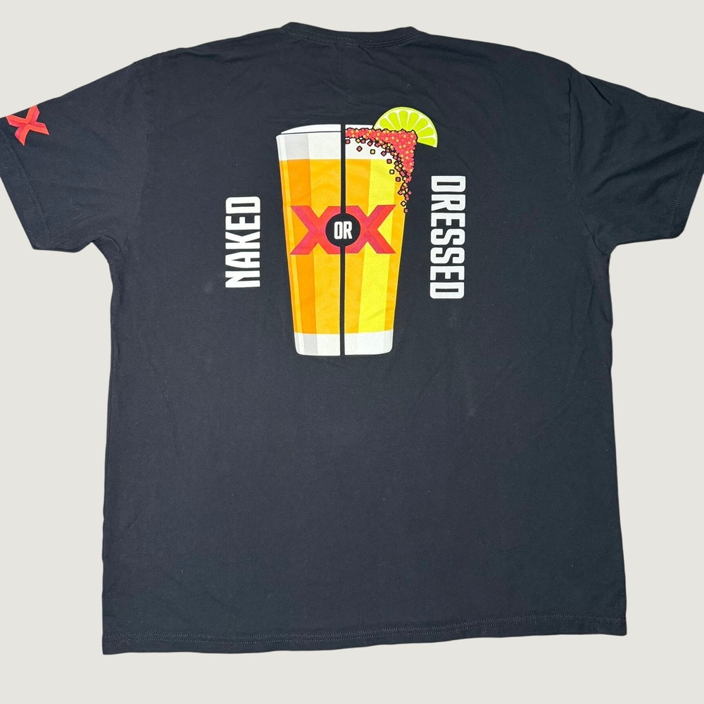 Dos Equis Naked or Dressed Graphic T-Shirt Mens 2XL Black Beer Promo Cotton Tee
